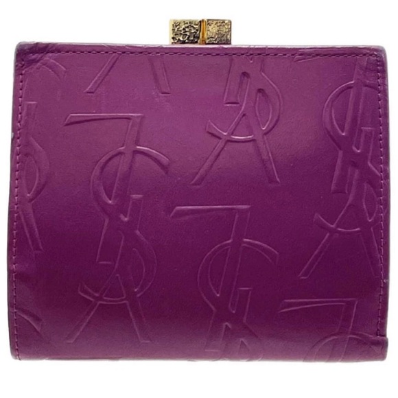 Yves Saint Laurent Purple Embossed Wallet - Picture 2 of 12